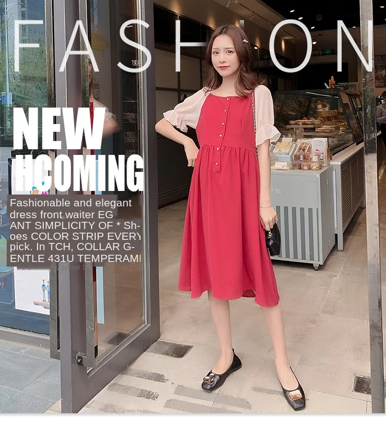 maternity casual v neck color matching frenulum dress