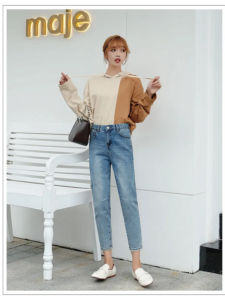 Повседневные джинсы редиска, женские свободные повседневные Капри, ковбойские штаны с высокой талией, эластичные штаны-шаровары, корейский стиль