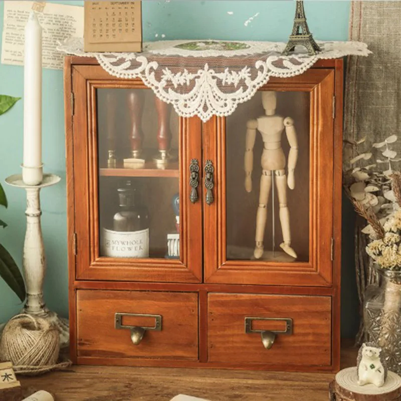 

Retro Desktop Storage Wooden Storage Cabinet Cosmetic Rangement Box Desk Shelf Organizer Органайзер Органайзер Для Косметии