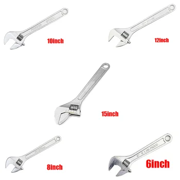 

6-15Inch Silver Adjustable Wrench Set Mechanical Garage Tool Premium Forged 45#Steel Spanner Labor-saving