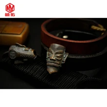 1 шт. древний Китай Sanxingdui бронзовая маска латунь медь EDC бусы на веревочке ремешок Подвески Нож бусины зонтик веревка шнур кулон