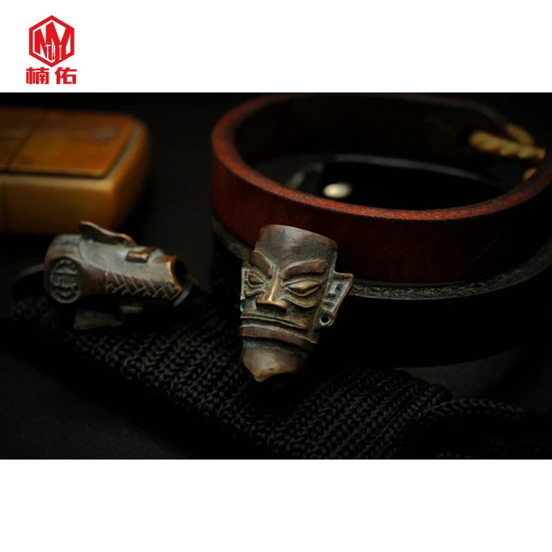 1 шт. древний Китай Sanxingdui бронзовая маска латунь медь EDC бусы на веревочке ремешок
