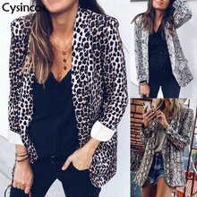 Cysincos Для женщин пикантные леопардовые туфли под змеиную кожу; Блейзер длинный рукав зубчатый воротником и карманами костюмы пиджак женский пальто Верхняя одежда Топы