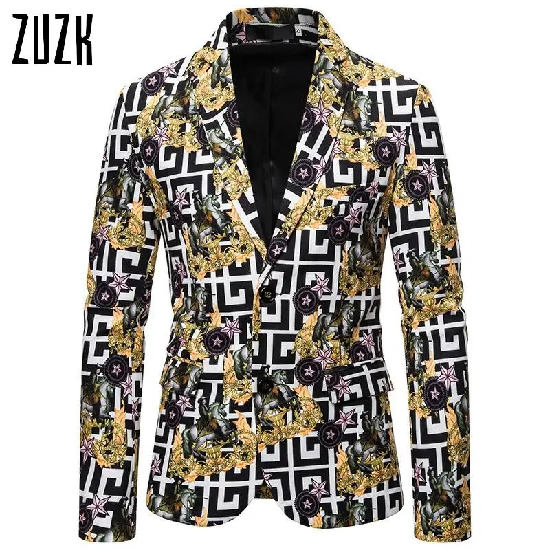 

ZUZK Autumu Winter New Arrival Men's Casual Slim Single-breasted Men's Suit Row Printed Lapel Blazer Free Shipping