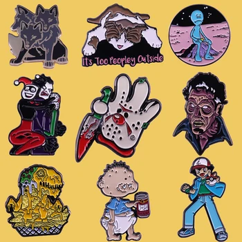 

SP075 Wholesale 10pcs/lot Friday the 13th Metal Enamel Pin and Brooches Backpack/Bags Badge Denim Brooch Collar Jewelry Gifts