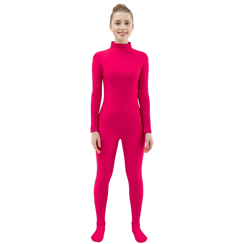 Fuchsia Ensnovo, Женский костюм из лайкры, нейлона, белого цвета, длинный рукав, водолазка, костюм на заказ, облегающие колготки, Одежда для танцев, костюмы из спандекса - Цвет: Fuchsia