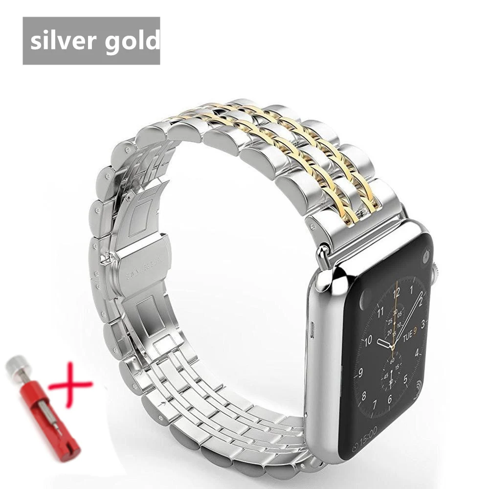 Ремешок для apple watch band 44 мм 40 мм apple watch 5 4 3 iwatch band 42 мм/38 мм correa из нержавеющей стали pulseira Butterfly ремешок для часов - Цвет ремешка: Silver Gold tool