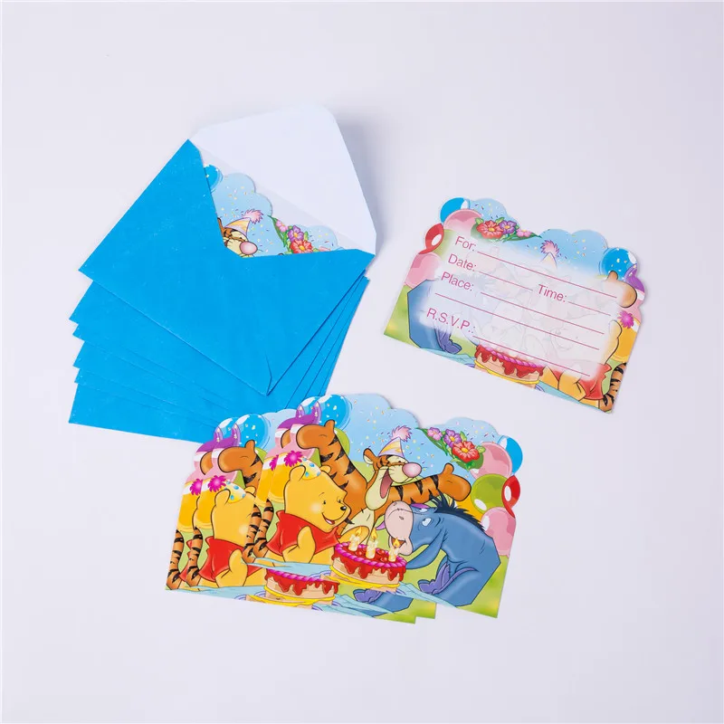 Inviting Card 6 pcs Винни-Пух, детские украшения на день рождения, одноразовая посуда, бумажные салфетки, чашки, тарелки, Детские принадлежности для вечеринки - Цвет: Inviting Card 6 pcs