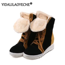 Плюшевые зимние ботинки; женские зимние ботинки на шнуровке; женские разноцветные платформы; зимние водонепроницаемые ботильоны; женские зимние ботинки