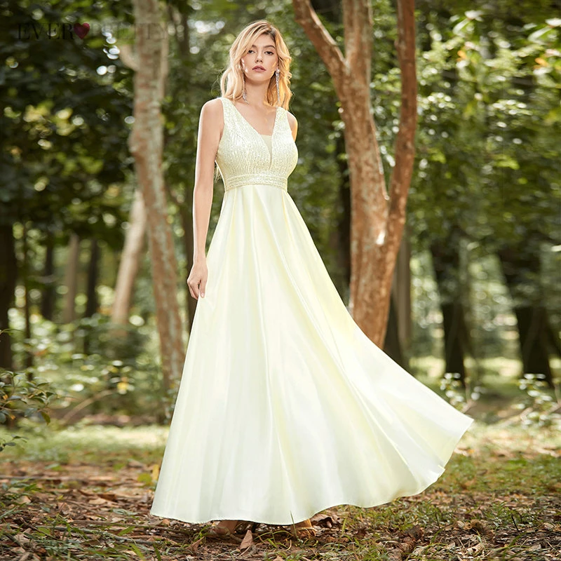 

Yellow Evening Dresses Long Luxury 2020 Ever Pretty A Line V Neck Elegant Gown For Wedding Party Vestidos De Fiesta EP00323YL