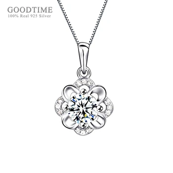 

Noble Women Pure 925 Sterling Silver Necklace Flowers Zircon Pendant Clavicle Chain Fashion Jewelry Accessory Gift For Girl