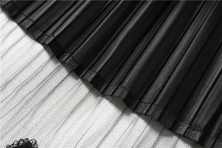 MIYAKE/Плиссированное летнее Эксклюзивное платье с короткими рукавами и сеткой; плиссированные платья в черный горошек;