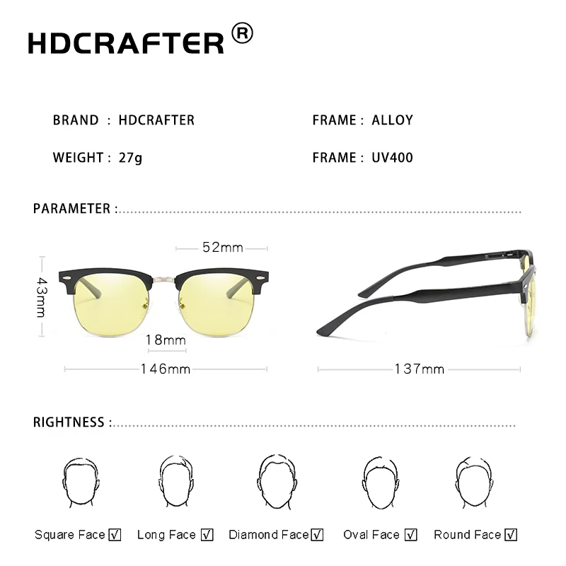 HDCRAFTER новые желтые прозрачные квадратные Круглые Солнцезащитные очки женские модные брендовые дизайнерские женские винтажные металлические полуоправы солнцезащитные очки UV400