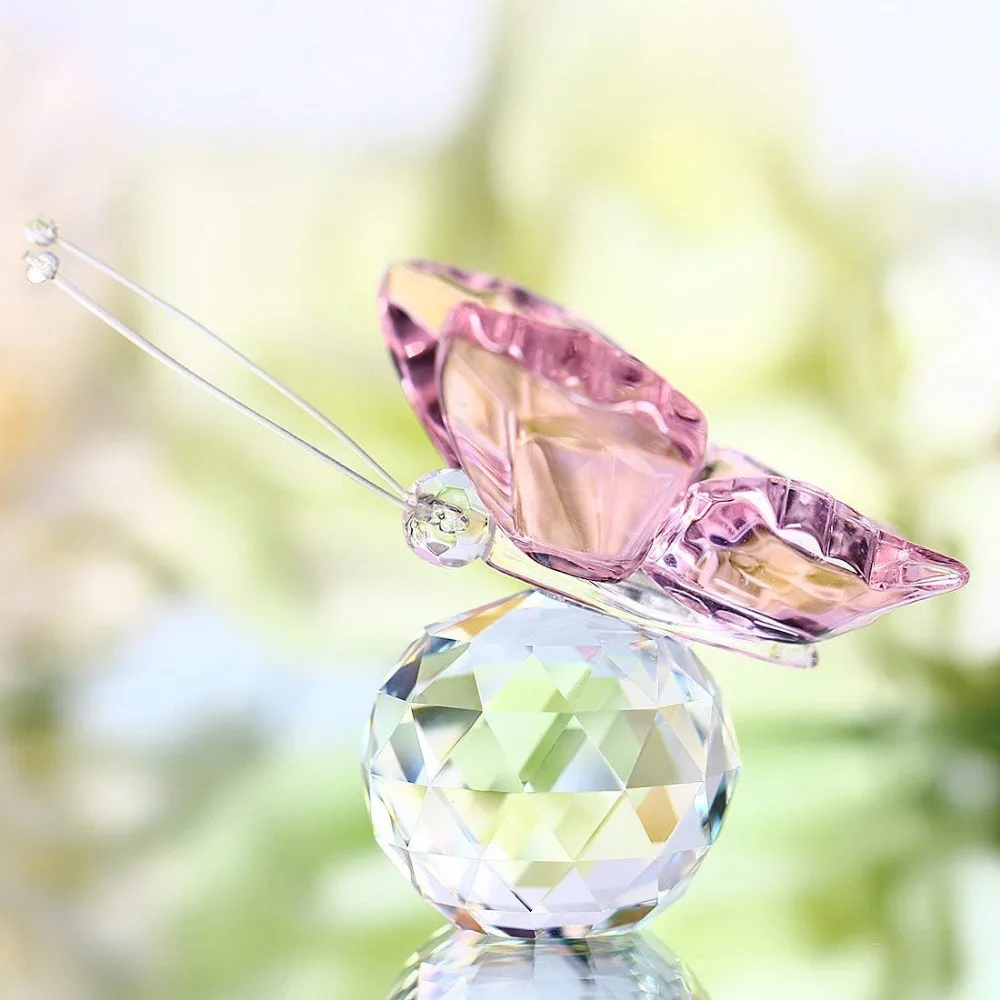 H&D Хрустальная Статуэтка Летающая бабочка художественное стекло животное пресс-папье орнамент сувенирная коллекция подарок домашний Свадебный декор(розовый