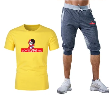 

Men's sportswear suit T-shirt + cropped pants men's printed sportswear 2 piece set men's summer hip-hop clothing men's suit 2020