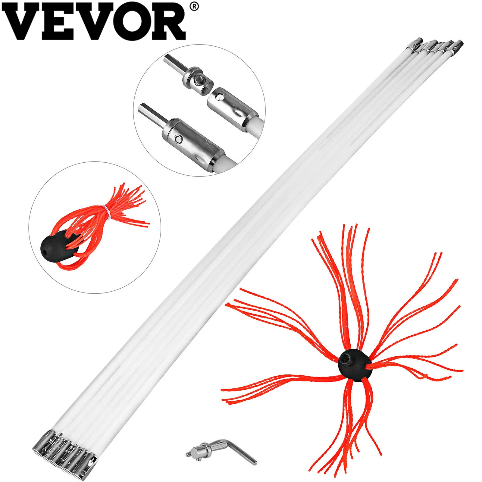 VEVOR Schoorsteenborstel Nylon Schoorsteenborstel Kachelpijpborstel 6 M Professionele armaturen Roestvrij Staal met flexibele nylon stangen [Energieklasse B