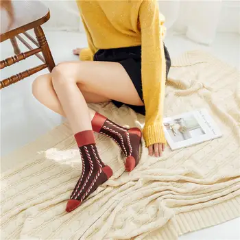 

KingDeng Cotton Winter Women Stitch Splice Kawaii Stripe Socks Art Aesthetic Glitter Fashion Korean Socks Harajuku Fluffy 1