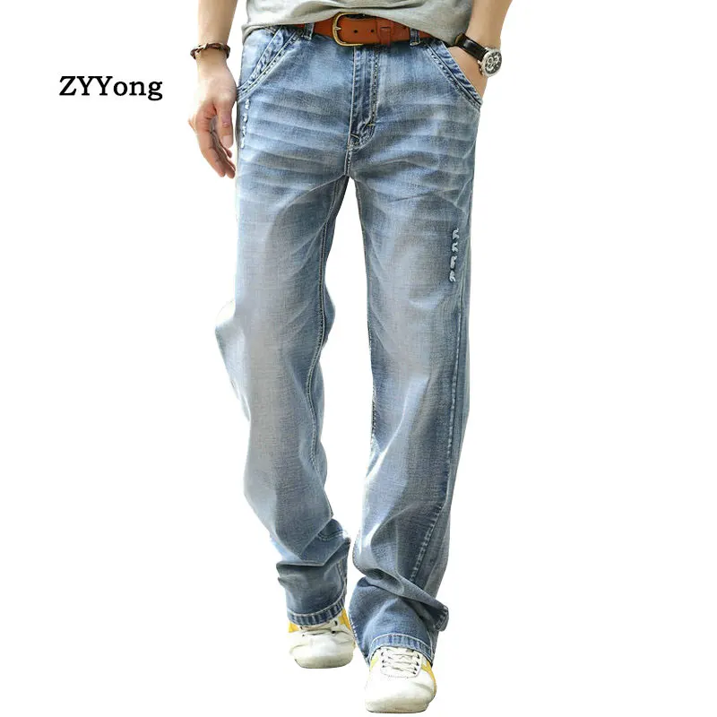 

New Fashion Men Jeans Cowboy Straight Elastic Loose Baggy Harem Skateboard Denim Pants Casual Cotton Blue Wide Leg Trousers