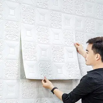

Novelty Wall Stickers White Pe Foam 3D Wall Sticker Peel and Stick Panels Home Decor Self-Adhesive Wall Paper for Bedroom