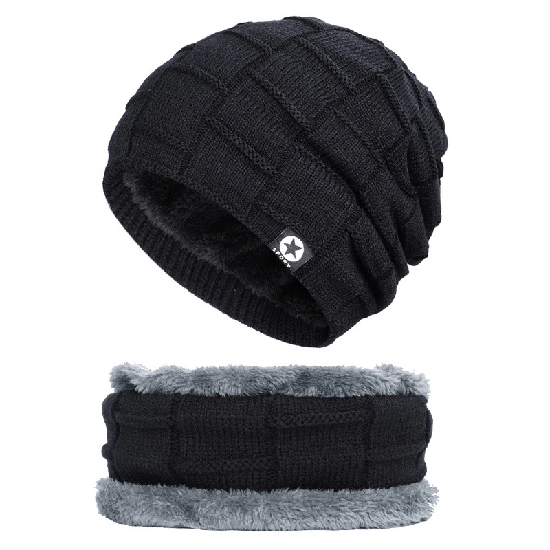 

New Men Women Winter Warm Crochet Knit Baggy Beanie Wool Skull Hat Ski Cap Scarf Set Neck Warmers Gaiters Skull Caps