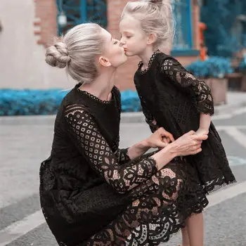 

YUXIC 2020 Mother Daughter Dresses High Quality Spring Autumn Mom and Me Wedding Dress Princess Lace Family Party Dress