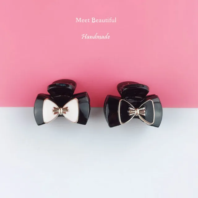 2pc mini bow Korean Hair Claw Clips Hair Barrette Hairpin Crab  for girls Women Hair Accessories washface Headwear Ornament black white 3cm