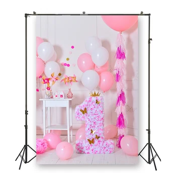 

HuaYi colorful baloons decoration white wall backgorund photography baby first year birthday photoshoot photography XT-6678
