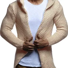 Осенние мужские длинные свитера с капюшоном Мужские Зимние Повседневные длинные свитера пальто мужские однотонные тонкие трикотажные кардиганы худи, свитеры