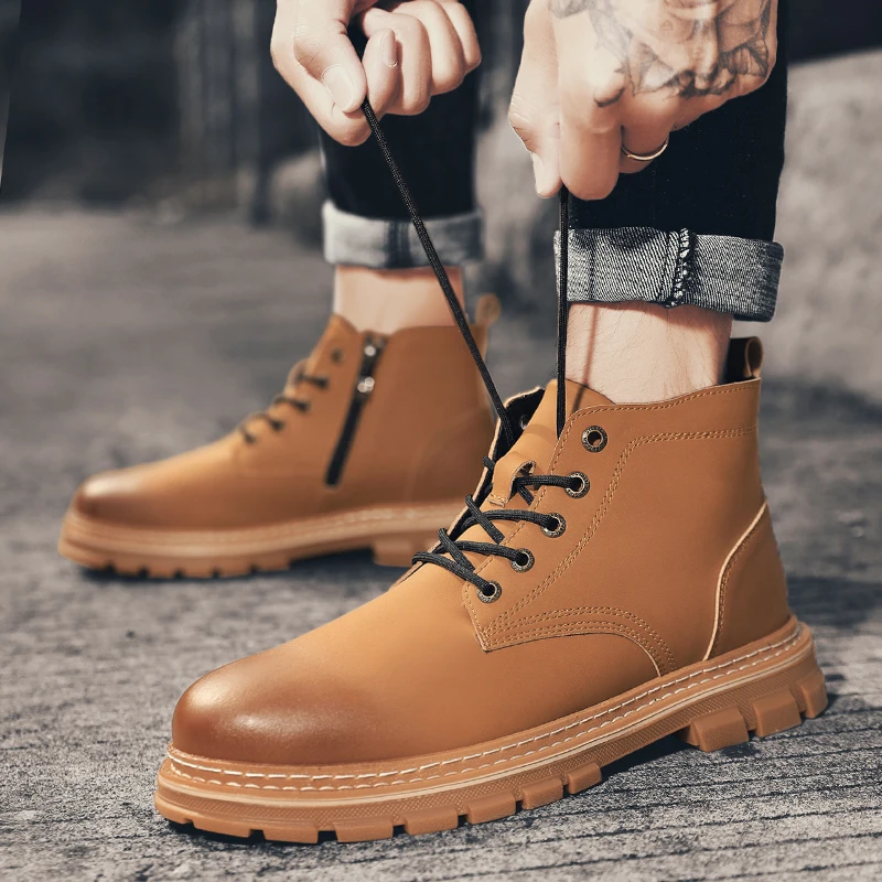 New Work Boots Men's Boots Men's Shoes Adult Brown Black Motorcycle Boots Comfortable Ankle Boots Autumn Shoes Men's Shoes