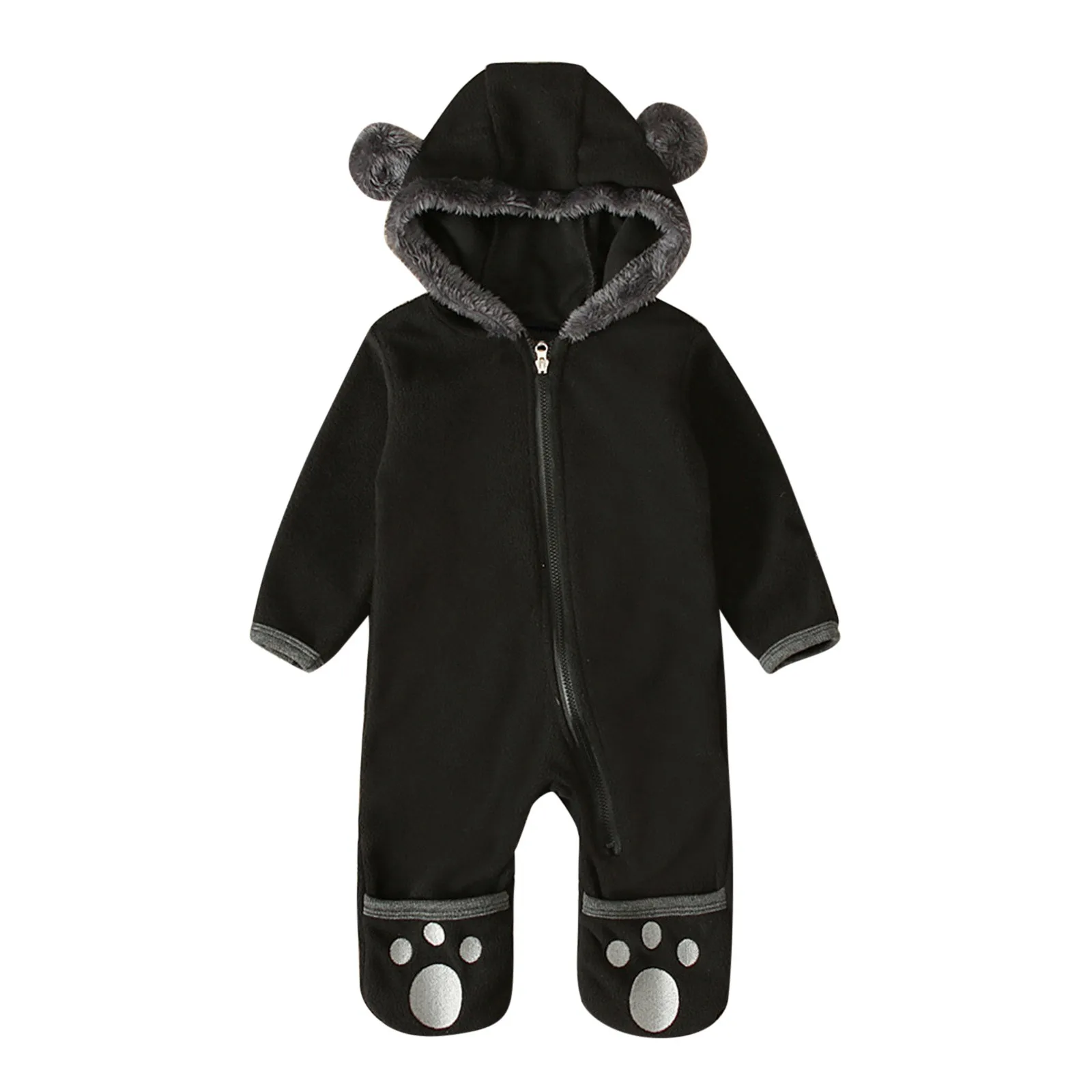 Cute Footies Newborn Clothes Baby Girl Boy Fuzzy Hooded Romper Winter Warm Baby Long Sleeve Bear Ears Zipper Jumpsuit 0-24M baby clothes baby sleepsuit bear hooded jumpsuit