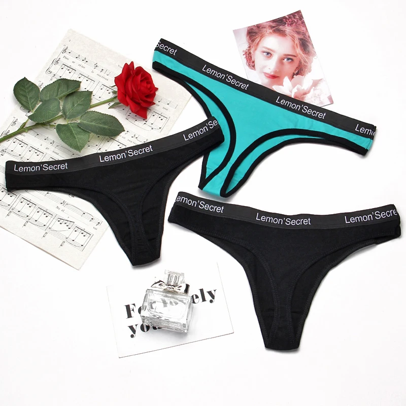 Set 23 3 шт./компл. бесшовные стринги Мягкий хлопок трусики нижнее бельё для девочек Для женщин нижнее белье с низкой талией, Женская мода трусики на веревочках письмо трусы - Color: Set 23