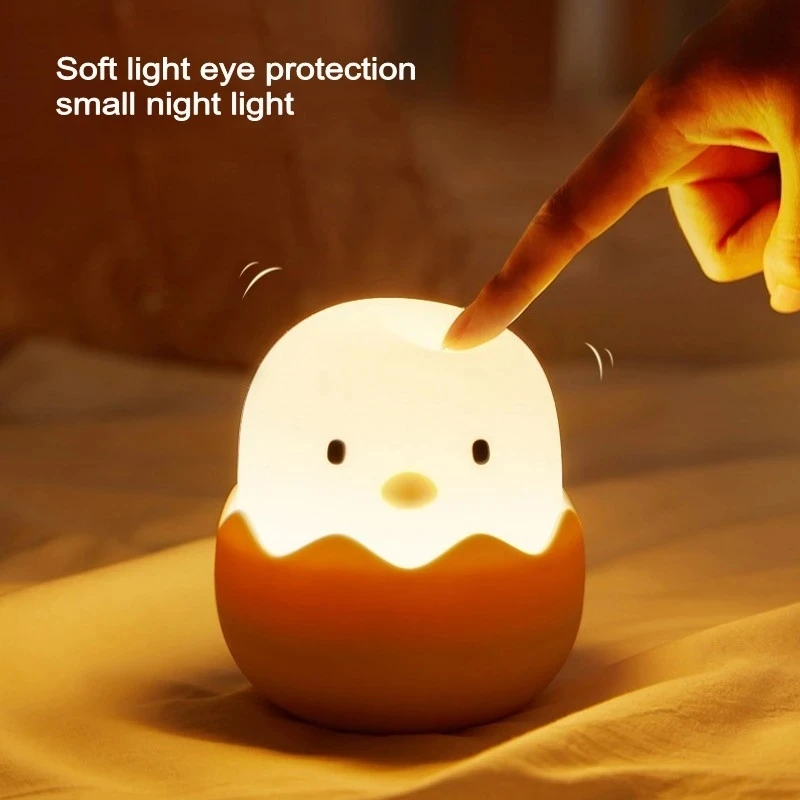 Led Night Light Night Light Led Night Lamp Led Children Touch Night Light Soft Silicone USB Rechargeable Bedroom Decor Gift Animal Egg Shell Chick Bedside Lamp