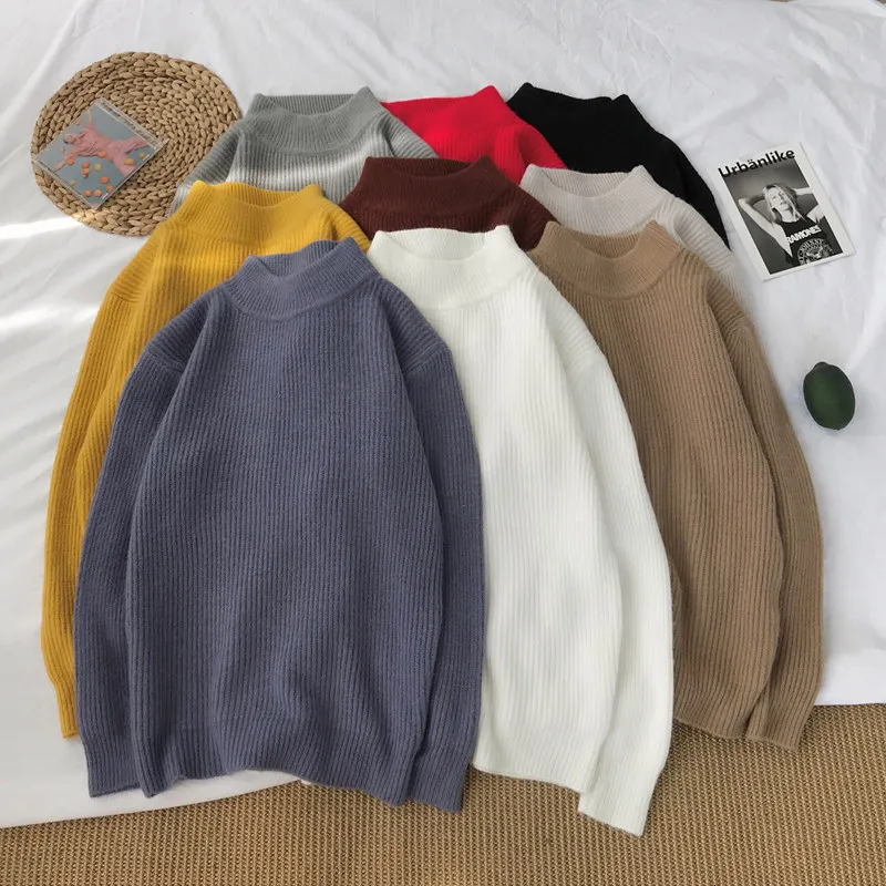 Autumn Sweater Men Warm Fashion Solid Color Casual Stand Collar Knit Sweter Man Slim Streetwear Long Sleeve Pullover Men M-3XL