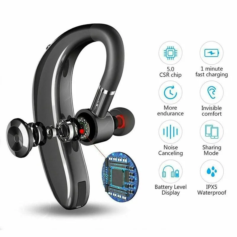 New Bluetooth Wireless Earphone Business Hands free Call Headset With Microphone Noise Reduction