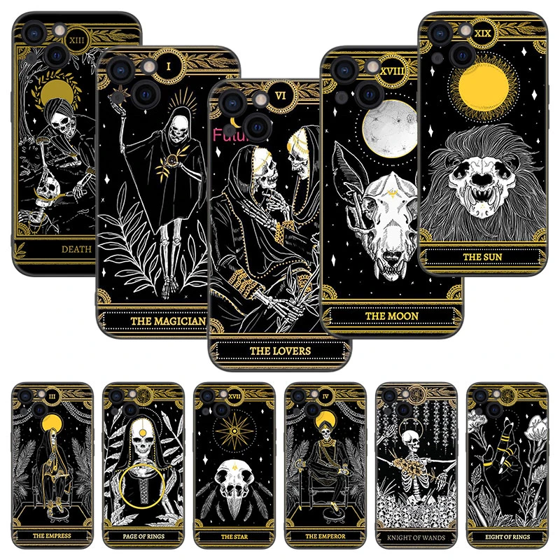 Death Tarot Cards Phone Case For Apple iPhone 13 12 Mini 11 Pro XS Max XR X 8 7 6S 6 Plus 5S 5 SE 2020 Soft TPU Black Cover 11 cases