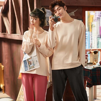 

Fashion Style Casual Style Spring Autumn Long Sleeve Long Pants Pajamas Set Solid New Crew Neck Homesuit Homeclothes Sleepwear