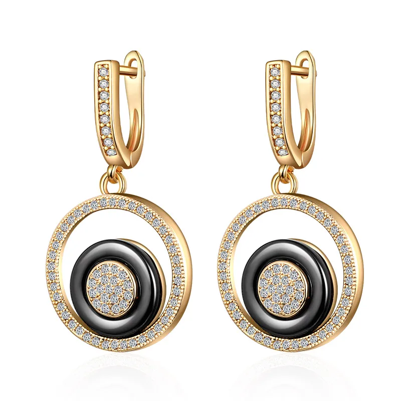 gold black MAIKALE, трендовые керамические висячие серьги, круглые медные позолоченные серебряные высококачественные серьги с подвеской для женщин, подарки для друзей - Окраска металла: gold black
