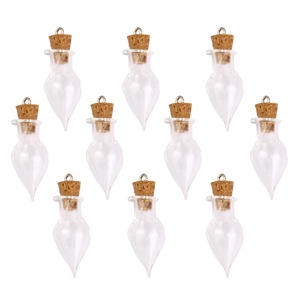 Packof 10pcs Clear Small Glass Bottle Perfume Cork Jars Vial Wish Pendant DIY