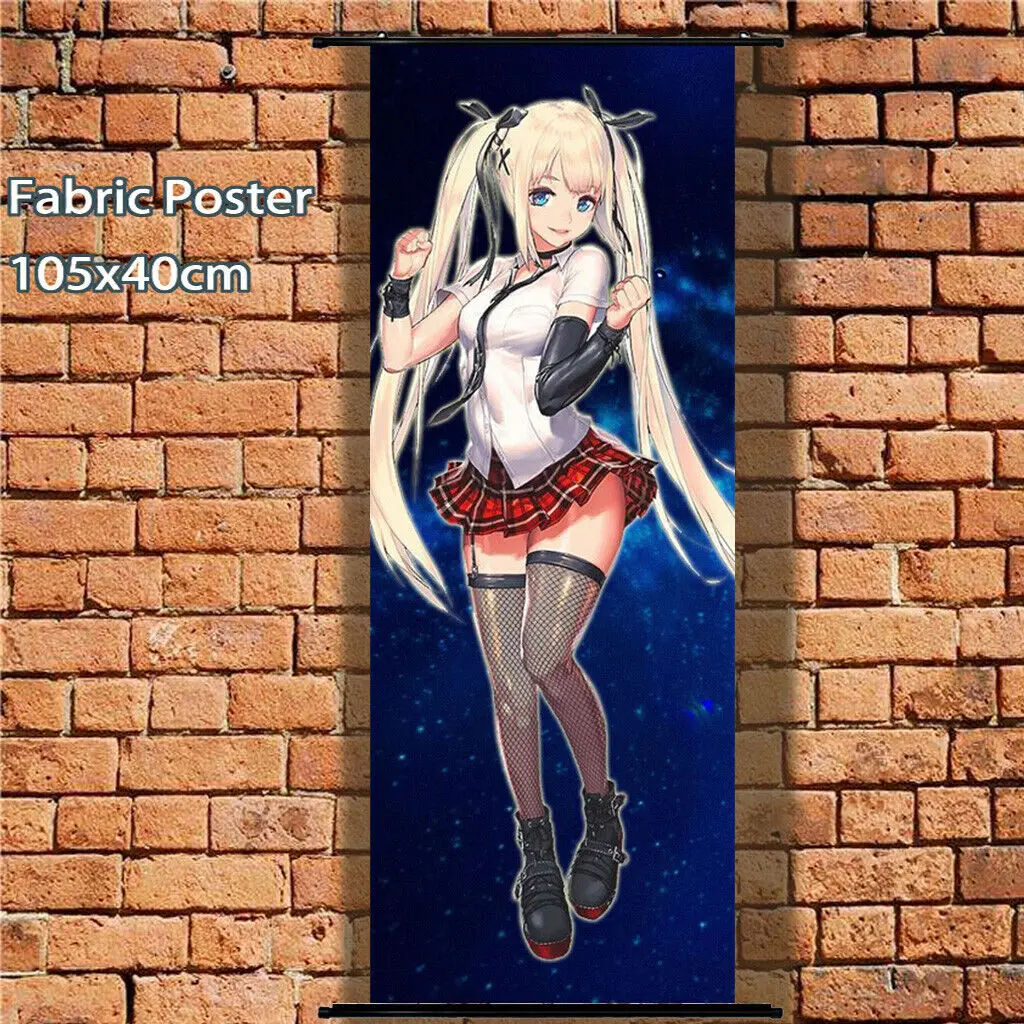 Длинный тканевый плакат настенная прокрутка игра мертвая или живая Marie Rose аниме девушка 105x40 см