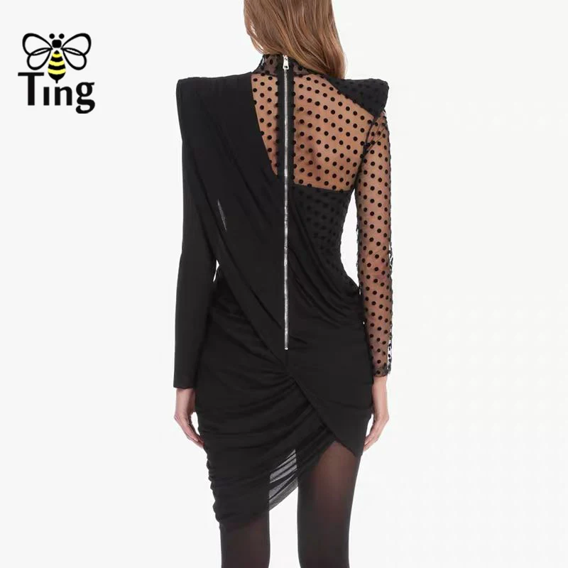 Tingfly, дизайнерское, сексуальное, прозрачное, в горошек, мех, пэтчворк, платья для вечеринок, для женщин, модное, черное, мини, облегающее платье, повседневное, Vestidos