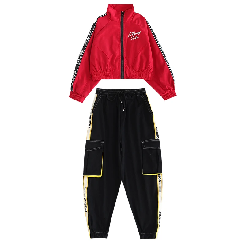 2 pcs suit Костюмы для джазовых танцев для девочек, одежда для выступлений в стиле хип-хоп, одежда для уличных танцев, одежда для Рейв, детская одежда для чирлидеров DC3523 - Цвет: 2 pcs suit