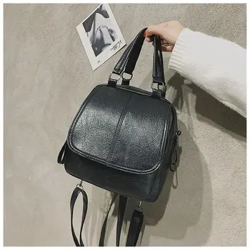 

2019 Fashion Trend Women Multi-function Large Capacity Shoulder Satchel Backpack Retro PU Solid Simple Travel Outdoor Tote
