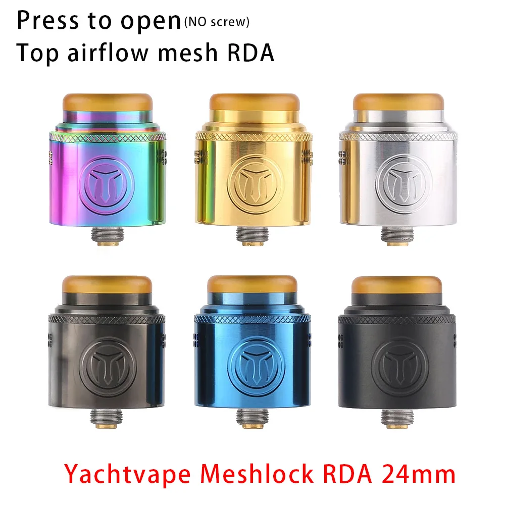 

Newest Yachtvape Meshlock RDA 24mm E cigarette vape mesh RDA Press to Open MESHLOCK deck Atomizer VS Drop dead Fit BF squonk mod