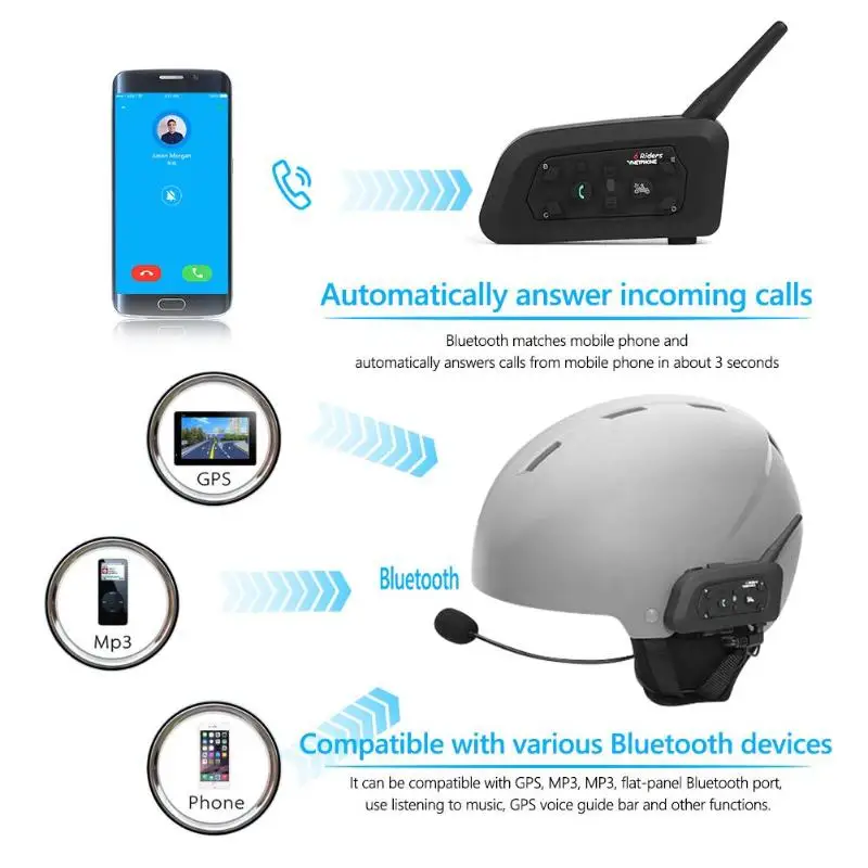 VNETPHONE V6 Интерком шлем Bluetooth гарнитура 1200 м профессиональный водонепроницаемый MP3 gps домофоны наушники беспроводной домофон