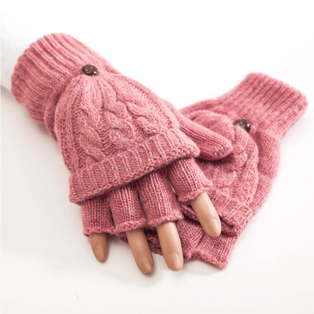 pink Женская грелка для рук, подарок, мягкие варежки на пол пальца, вязаные перчатки, утолщенная искусственная шерсть, теплые, Осень-зима, 1 пара - Цвет: pink
