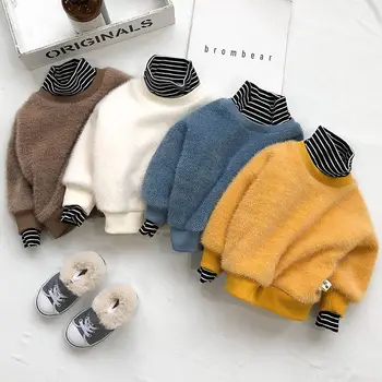 

INS hot boys sweaters 0-7 years old boys knit sweaters autumn and winter children's pullover sweater velvet thick high collar