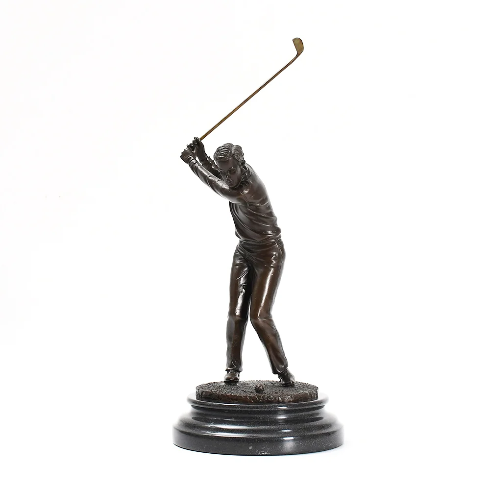 Golf Man Statue Figurine Bronze Male Golfer Sculpture Western Modern