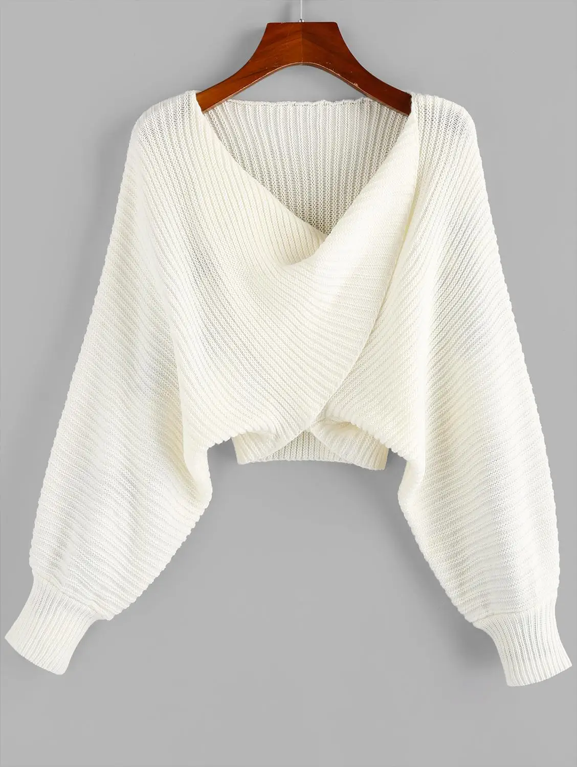 ZAFUL, крученый Асимметричный короткий свитер, Женский Теплый Однотонный пуловер, рукав летучая мышь, сексуальный свитер,, Осень-зима, повседневный женский свитер - Цвет: White