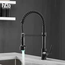FLG LED Kitchen Faucets Spring Style Brass Faucet Pull Out Black Kitchen Mixer Taps Hot and Cold Water Swivel Sink Tap 189-33 FLG LED Kitchen Faucets Spring Style Brass Faucet Pull Out Black Kitchen Mixer Taps Hot and Cold Water Swivel Sink Tap 189-33