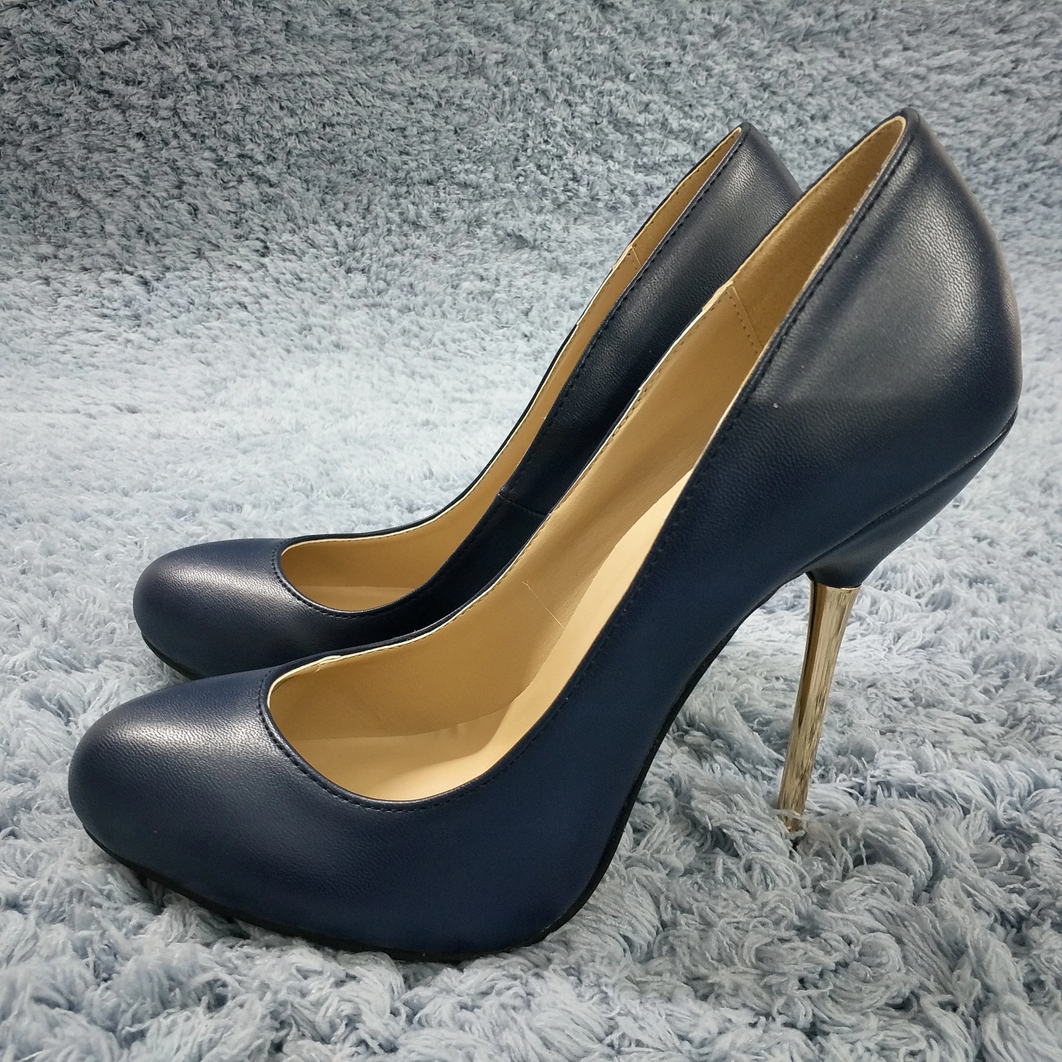 

Sexy Navy Leather Pumps High Heel Office Dress Party Women Pumps Spring Autumn New Round Toe Fashion Stiletto 11cm Heels Shoes